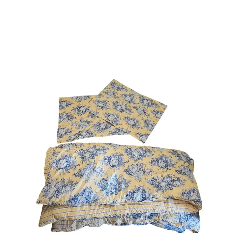 Lauren Ralph Lauren Queen Comforter 2 Pillow Shams Yellow Blue Floral Cotton